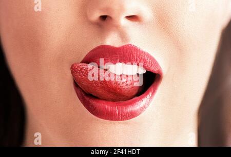 Conceptual image of a pure red strawberry tongue Stock Photo