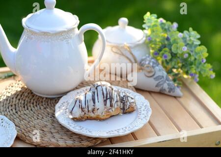 French breakfast or dessert with croissants and coffee Stock Photo