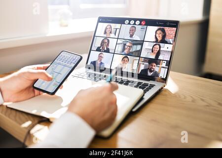 Virtual Business Presentation Or Videoconferencing On Computer Screen Stock Photo