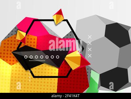 Color 3d geometric composition poster. Color 3d geometric composition poster. Vector illustration of colorful triangles, pyramids, hexagons and other shapes on grey background Stock Vector