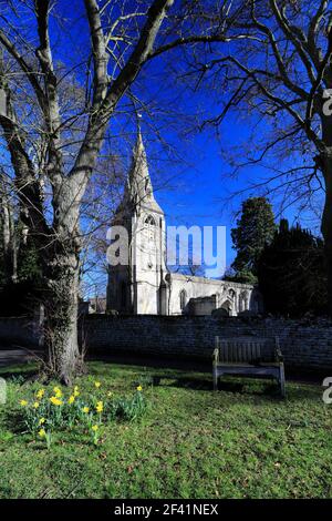 Spring view over St Marys Church, Bainton village, Cambridgeshire, England, UK Stock Photo