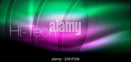 Glossy light effect neon glowing waves, shiny lights. Glossy light effect neon glowing waves, shiny lights. Digital techno futuristic abstract background, vector illustration Stock Vector