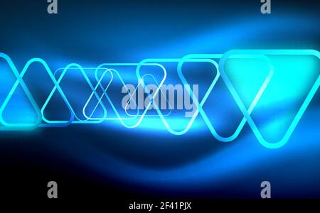 Glowing vector triangle geometric shapes in dark space. Glowing vector triangle geometric shape in dark spaces. Vector abstract background Stock Vector