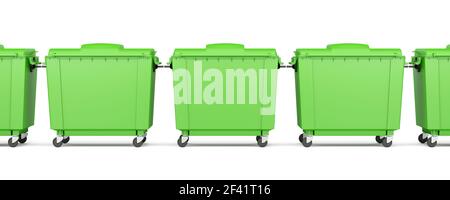 green garbage containers isolated on white background. 3d illustration Stock Photo