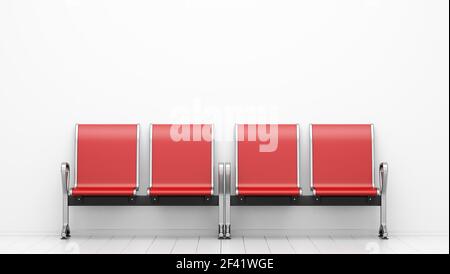 red waiting chairs in front of white wall. 3d illustration Stock Photo