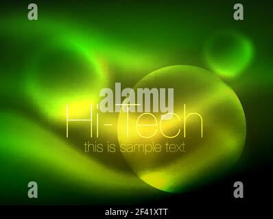 Blurred neon glowing circle, hi-tech modern bubble template, techno glowing glass round shapes or spheres. Geometric abstract background. Blurred neon glowing circle, hi-tech modern bubble template, techno glowing glass round shapes or spheres. Geometric abstract background. Vector illustration Stock Vector