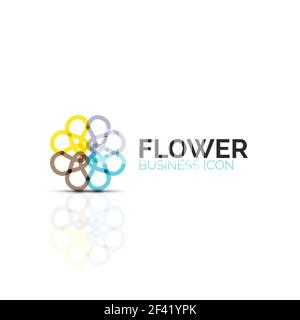 Abstract flower or star minimalistic linear icon, thin line geometric flat symbol for business icon design, abstract button or emblem. Abstract flower or star minimalistic linear icon, thin line geometric flat symbol for business icon design, abstract button or emblem. Vector illustration isolated on white created with color segments Stock Vector