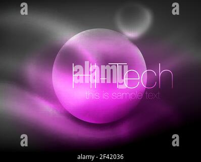 Blurred neon glowing circle, hi-tech modern bubble template, techno glowing glass round shapes or spheres. Geometric abstract background. Blurred neon glowing circle, hi-tech modern bubble template, techno glowing glass round shapes or spheres. Geometric abstract background. Vector illustration Stock Vector