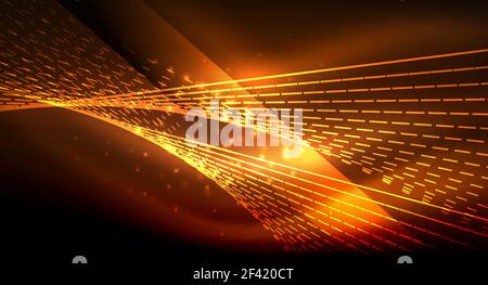 Smooth light effect, straight lines on glowing shiny neon dark background. Energy technology idea. Smooth light effect, straight lines on glowing shiny neon dark background. Energy technology idea. Vector illustration Stock Vector
