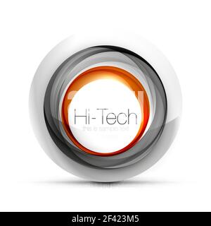 Digital techno sphere web banner, button or icon with text. Glossy swirl color abstract circle design, hi-tech futuristic symbol with color rings and grey metallic element. Digital techno sphere web banner, button or icon with text. Glossy swirl color abstract circle design, hi-tech futuristic symbol with color rings and grey metallic element. Vector illustration Stock Vector