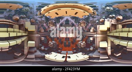 360 degree labyrinth, abstract maze background, equirectangular projection, environment map. HDRI spherical panorama. 3d illustration Stock Photo