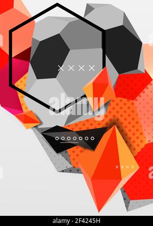 Color 3d geometric composition poster. Color 3d geometric composition poster. Vector illustration of colorful triangles, pyramids, hexagons and other shapes on grey background Stock Vector