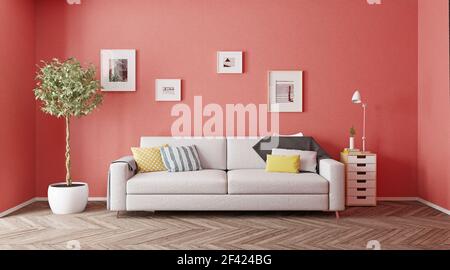 modern interior design. Living coral  concept. 3d rendering Stock Photo