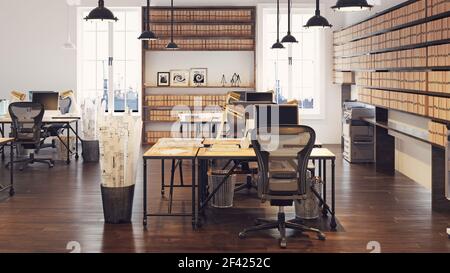 Modern design interior office. 3D illustration concept Stock Photo