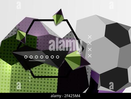 Color 3d geometric composition poster. Color 3d geometric composition poster. Vector illustration of colorful triangles, pyramids, hexagons and other shapes on grey background Stock Vector