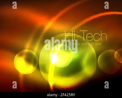 Blurred neon glowing circle, hi-tech modern bubble template, techno glowing glass round shapes or spheres. Geometric abstract background. Blurred neon glowing circle, hi-tech modern bubble template, techno glowing glass round shapes or spheres. Geometric abstract background. Vector illustration Stock Vector