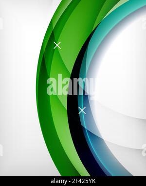 Glossy wave vector background with light and shadow effects, white cross shapes. Glossy wave vector background with light and shadow effects, white cross shapes. Template for web banner, business or technology presentation background or elements, vector illustration. Green and blue colors Stock Vector