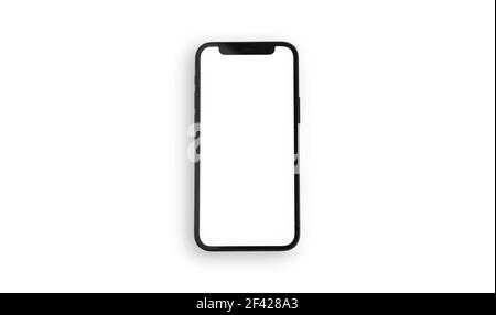 Smartphone template with blank white screen, white isolated background Stock Photo