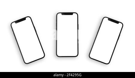 Modern smartphone mockups with blank white screens, isolated whhite background, template photo Stock Photo