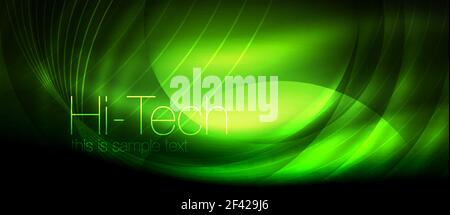 Glossy light effect neon glowing waves, shiny lights. Glossy light effect neon glowing waves, shiny lights. Digital techno futuristic abstract background, vector illustration Stock Vector