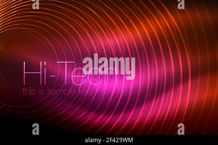 Circular glowing neon shapes, techno background. Abstract shiny transparent circles on dark technology space. Circular glowing neon shapes, techno background. Abstract shiny transparent circles on dark technology space. Glowing neon circles, techno digital background Stock Vector