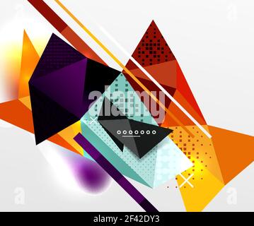 Abstract geometric background, polygonal triangle elements, lines and material textures, holographic elements. Abstract geometric background, polygonal triangle elements, lines and material textures, holographic elements. Vector modern abstract template Stock Vector