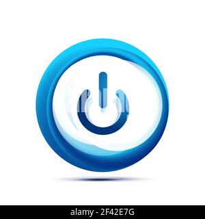 Glass transparent effect power start button, on off icon, vector UI or app symbol design. Glass transparent effect power start button with blue swirl design effect, on off icon, vector UI or app symbol design. Vector illustration Stock Vector