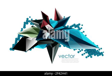 Color glass crystals on white background, geometric abstract composition with glass gemstones and copyspace, background template. Vector color glass crystals on white background, geometric abstract composition with glass gemstones and copyspace, background template Stock Vector