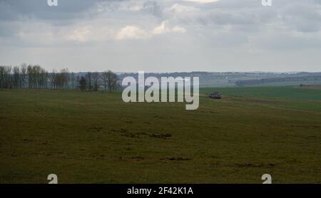 a British Army Challenger II main battle tank on maneuvers in a demonstration of firepower, salisbury plain wiltshire Stock Photo