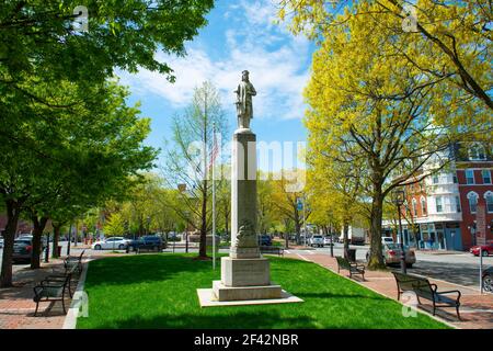 Christopher Columbus Statue in Winnisimmet Park at Broadway in Downtown Chelsea, Massachusetts MA, USA. Stock Photo