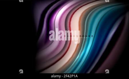 Fluid wavy multicolored lines on black. Fluid wavy multicolored lines on black, vector background, dynamic motion pattern Stock Vector