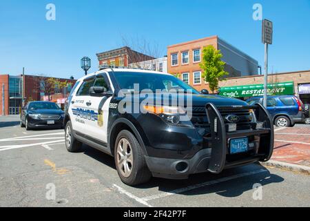 Police car of Chelsea in front of Chelsea Police Department at 19 Park Street in downtown Chelsea, Massachusetts MA, USA. Stock Photo