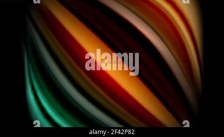 Fluid wavy multicolored lines on black. Fluid wavy multicolored lines on black, vector background, dynamic motion pattern Stock Vector