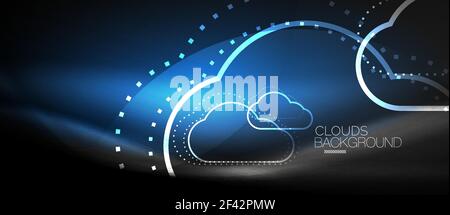 Vector cloud computing, storage concept. Vector blue cloud computing, storage concept, neon digital background Stock Vector