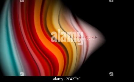 Fluid wavy multicolored lines on black. Fluid wavy multicolored lines on black, vector background, dynamic motion pattern Stock Vector
