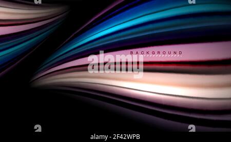 Abstract wave lines fluid color stripes. Abstract wave lines fluid color stripes on black background. Vector artistic illustration for presentation, app wallpaper, banner or poster Stock Vector