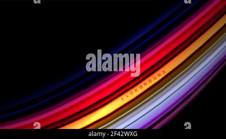 Abstract wave lines fluid color stripes. Abstract wave lines fluid color stripes on black background. Vector artistic illustration for presentation, app wallpaper, banner or poster Stock Vector