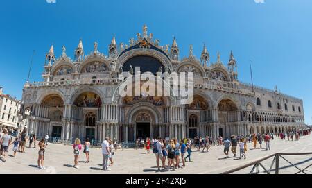 venice italy july 18 2020: st mark's basilica of venice on a clear and sunny day