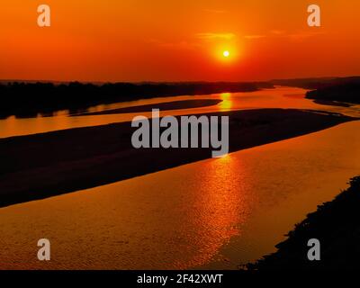 sunset over the yellowstone river near forsyth, montana Stock Photo