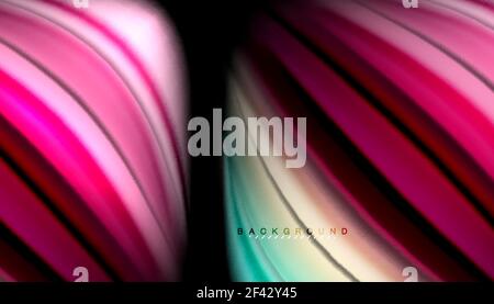 Fluid wavy multicolored lines on black. Fluid wavy multicolored lines on black, vector background, dynamic motion pattern Stock Vector