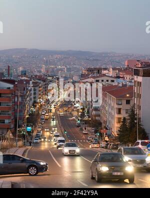 Ankara, Turkey-March 12 2021: Cevizlidere Street with long exposure and motion blurred at night Stock Photo