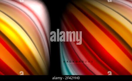 Fluid wavy multicolored lines on black. Fluid wavy multicolored lines on black, vector background, dynamic motion pattern Stock Vector