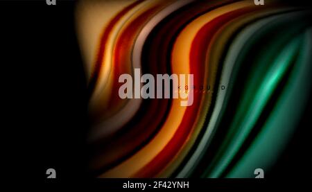 Fluid wavy multicolored lines on black. Fluid wavy multicolored lines on black, vector background, dynamic motion pattern Stock Vector