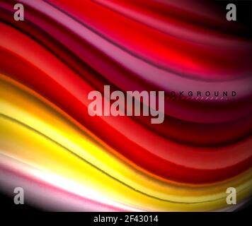 Fluid wavy multicolored lines on black. Fluid wavy multicolored lines on black, vector background, dynamic motion pattern Stock Vector