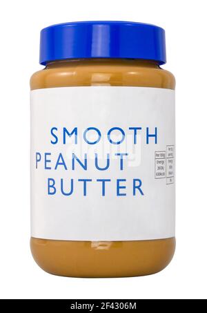 An Isolated Jar Of Smooth Peanut Butter, On A White Background Stock Photo