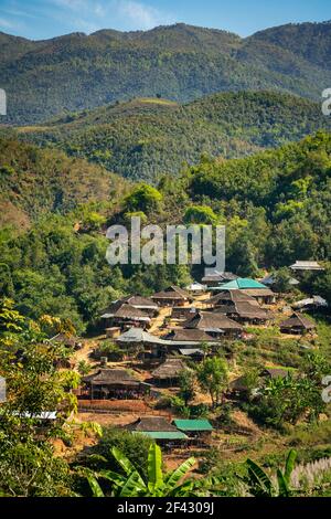 Remote village in mountains near Kengtung, Myanmar Stock Photo