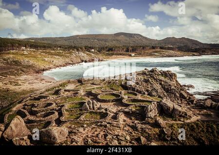 Historical ruins of the Celts in the Castros de Baroña Stock Photo