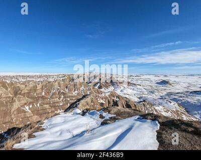 Beautiful Badlands National Park in winter, South Dakota, U. S. A. Stock Photo