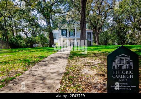 Historic Oakleigh Mansion is pictured, March 13, 2021, in Mobile, Alabama. Oakleigh, built in 1833, is a historic house museum. Stock Photo