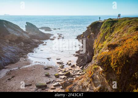 A small cove and its empty beach near Porto Covo in Alentejo on the Atlantic coast, Portugal. Stock Photo